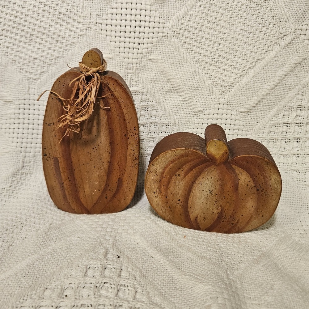 Vintage Primitive Handpainted Pumpkins Signed Debbie Sheldon Fall Decor Handmade